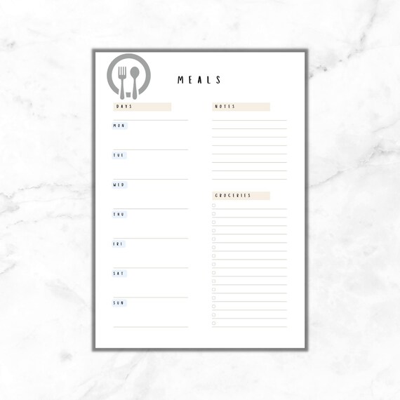 Printable Weekly Meal Plan Simple Weekly Meal Plan Meal and - Etsy