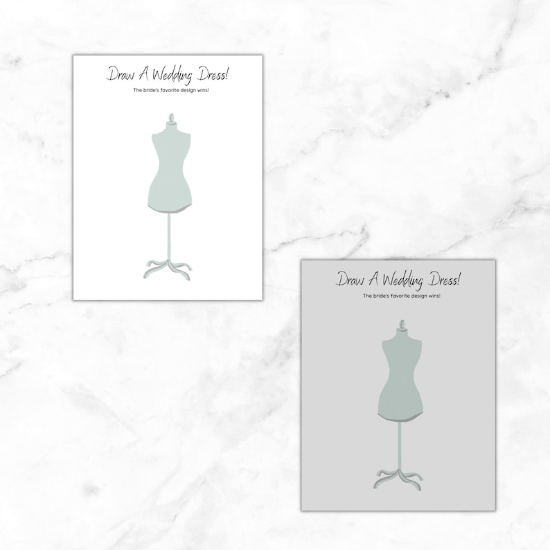 Draw A Wedding Dress Bridal Shower Game, Printable Bridal Shower Game