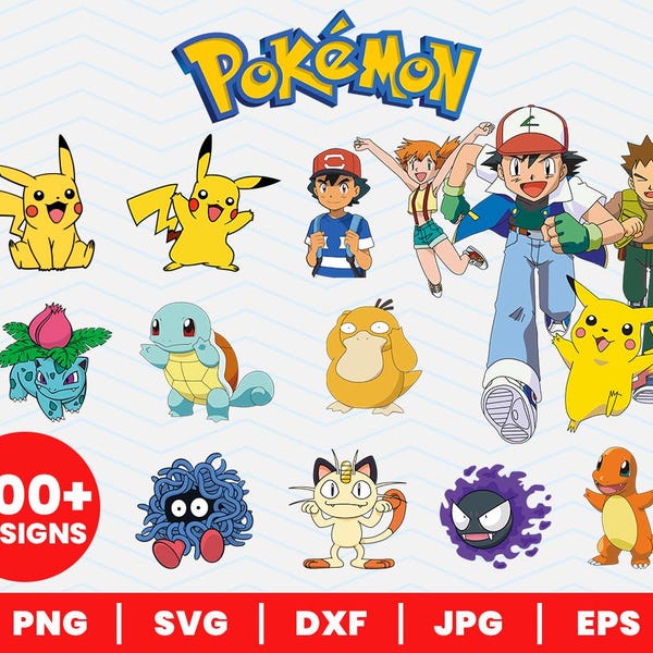 Paquete SVG de Mega Pokémon, Pikachu SVG, imágenes prediseñadas PNG, EPS, DXF, archivo de corte vectorial de Cricut