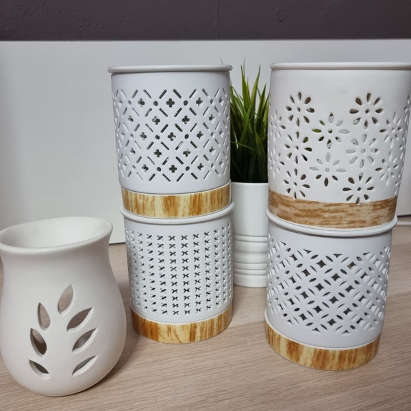 Duftlampen Set mit Wax Melts | Sojawachs Vegan |Geschenk | Keramik Weiß Holzoptik