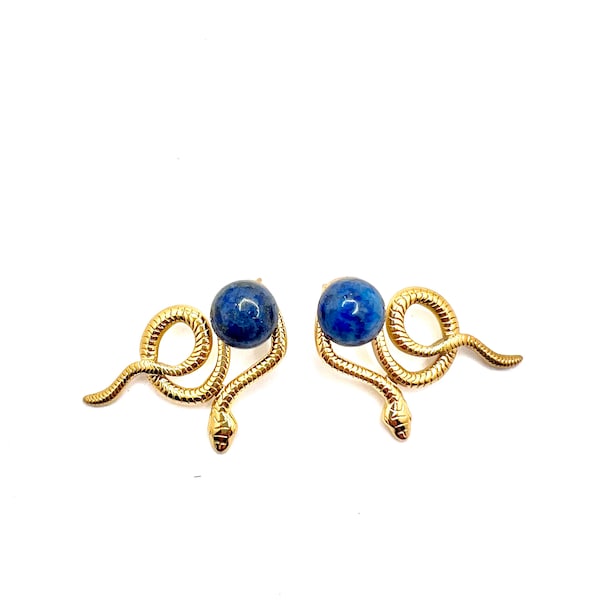 Lapis Lazuli Earrings, Earrings stud, Lapis Earrings, Snake stud Earrings, Gold Snake Earrings, Animal Earrings, Animal Stud Earrings