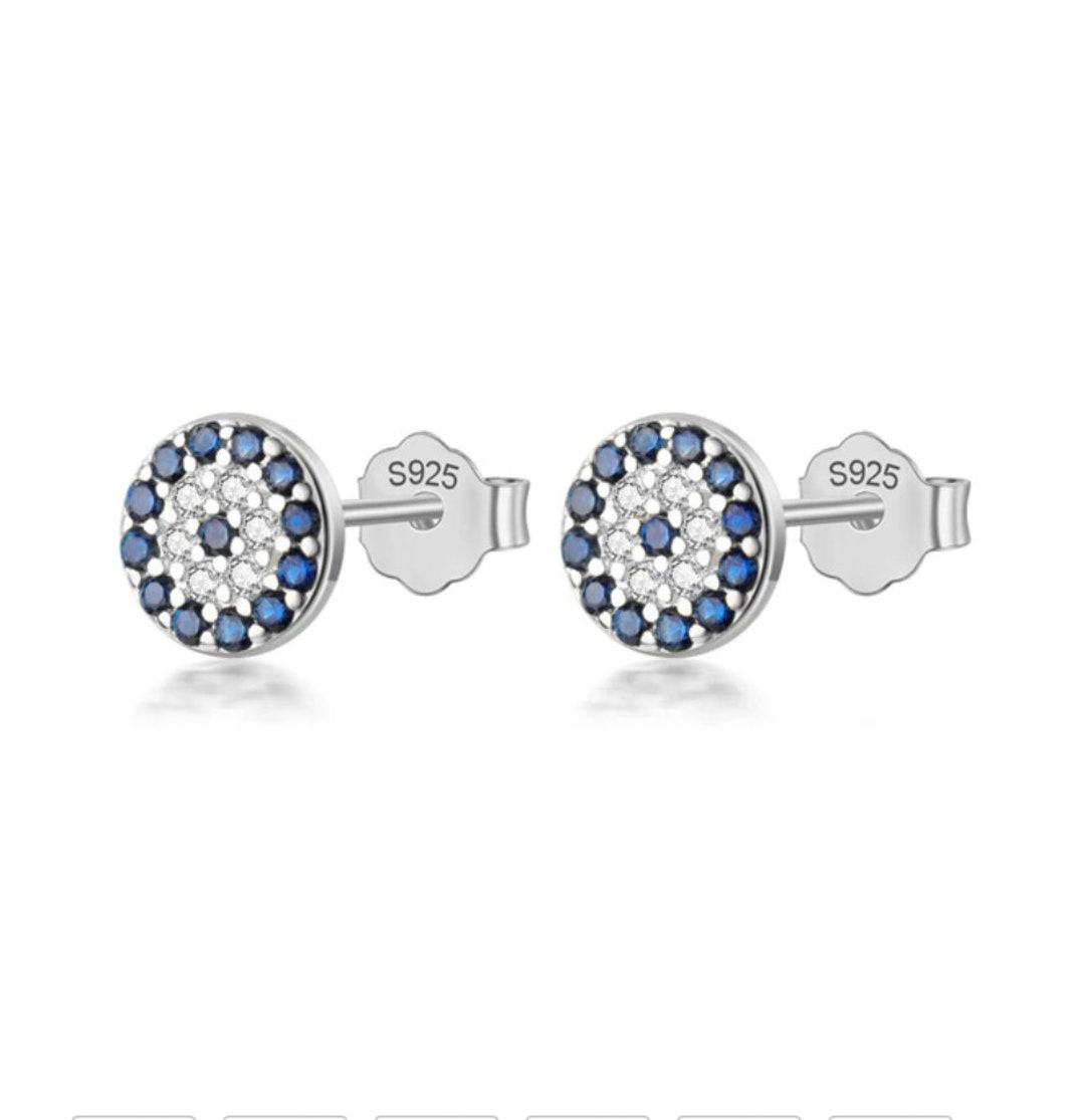 Evil Eye Stud Earrings. Genuine 925 Sterling Silver Stud Earrings. Evil