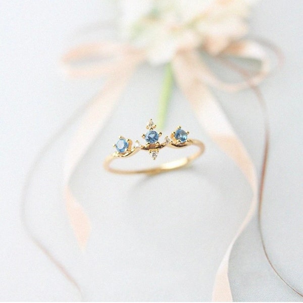 Ring Aquamarine, Crown Ring, Aquamarine Ring, Aquamarin Ring Gold, Aquamarine Engagement Ring, Gold Crown Ring