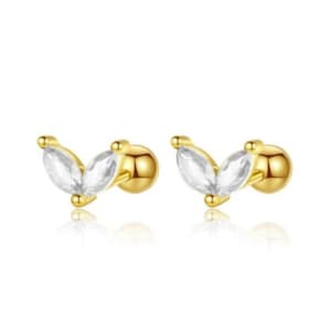 Tiny  Flower Leaf Studs, Gold  and Silver Tiny, Dainty Small Minimal, Flower Earrings Minimalist 2nd 3rd hole Stud,Cartilage Earrings.
