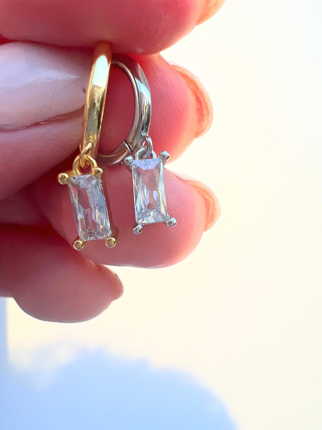 Huggie Hoop Earrings Dangle Drop Cristal Earrings. Minimalist Etsy