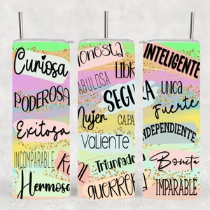 Spanish Positive 20oz Tumbler, Afirmación para Mujer Motivational 20oz Tumbler, Woman Affirmation Skinny Tumbler