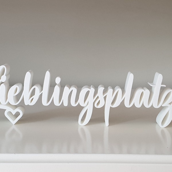 3D Druck Schriftzug "Lieblingsplatz", weiß, frei stehend, Deko fürs Wohnzimmer / Schlafzimmer / Kinderzimmer aufs Regal oder als Geschenk