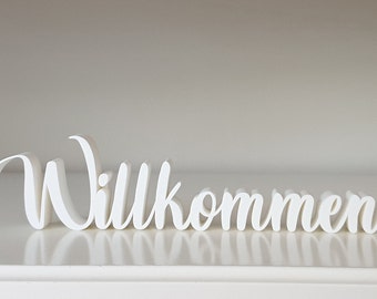 3D Schriftzug "Willkommen", weiß oder schwarz, frei stehend, Deko fürs Wohnzimmer / Diele / Geschenk zur Einweihung