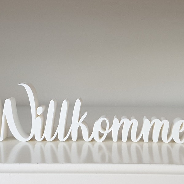 3D Schriftzug "Willkommen", weiß oder schwarz, frei stehend, Deko fürs Wohnzimmer / Diele / Geschenk zur Einweihung