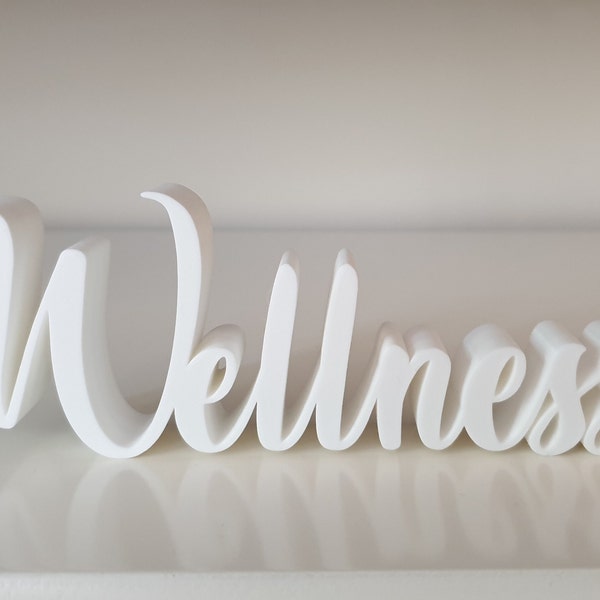 3D Druck Schriftzug "Wellness", weiß oder schwarz, frei stehend, Deko fürs Badezimmer oder den Wellnessbereich oder als Geschenk