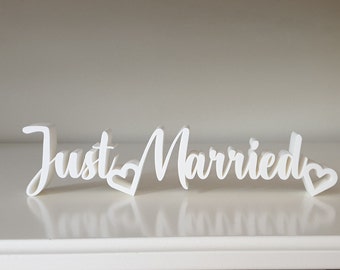 3D Druck Schriftzug "Just Married", weiß, frei stehend, Deko zur Hochzeit oder als Geschenk für Braut und Bräutigam, Geldgeschenk Hochzeit