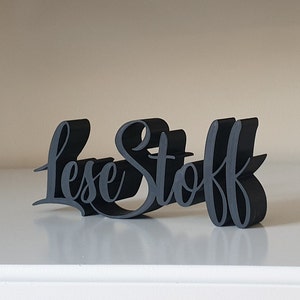 3D print lettering "Reading material", white or black, free-standing, decoration for the bookshelf / living room / office / bedroom or as a gift