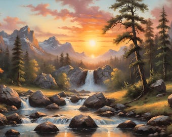 Mountain Waterfall (2025), Original Art, Digital Print, Instant Download, Printable