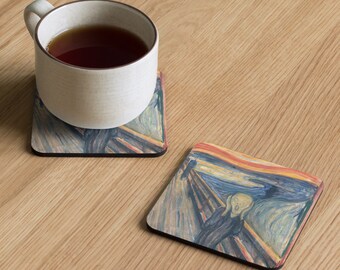 The Scream Art Coaster: Edvard Munch Painting, Cork-Back Drink Coaster