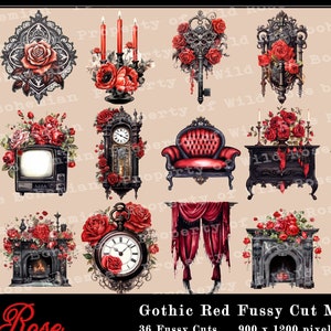 Gothic Mansion Clipart, Gothic Halloween Castle Graphics, Gothic Fussy Cuts  PNGS, Gothic Halloween,  Clocks Gothic Kit, Gothic