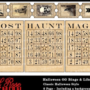 Halloween Ephemera, halloween Bingo Cards, Halloween Junk Journal Kit, Halloween Library Cards,