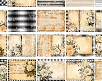 Farm Paper Digital, Farmhouse Black Gingham and Rose Digital Paper, Farm Paper, Junk Journal Farm Paper, Digital Farm Paper, Farm Ephemera