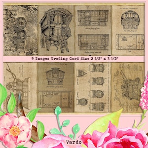 Bohemian Gypsy Wagon Trading Cards, Junk Journal Kit, ACEO, ATC, Digital Collage Sheets, Digital Printable, Junk Journal Ephemera,