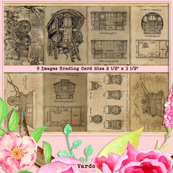 Bohemian Gypsy Wagon Trading Cards, Junk Journal Kit, ACEO, ATC, Digital Collage Sheets, Digital Printable, Junk Journal Ephemera,
