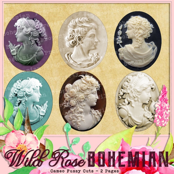 Printable Cameos, Junk Journal Ephemera Cameos, VIntage Cameo Fussy Cuts, Antique Fussy Cuts for Junk Journal Kit, Cameo Fussy Cuts,