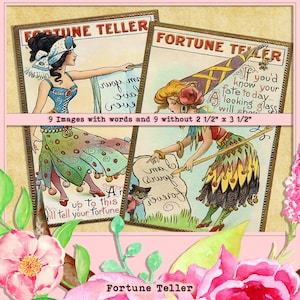 Tarjetas antiguas de adivino, efímera gitana, postales vintage de adivino, efímera de diario basura boho, tarjetas de acertijo imprimibles