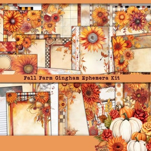 Fall Farm Gingham Floral Sunflower Ephemera - Autumn Junk Journal Add On - Printable Digital Collage Sheets - Instant Download