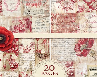 Red Poppy Collage Paper: Vintage French Ephemera (Digital Download)