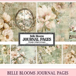 Magnolia Blooms Junk Journal Paper, Magnolia Collaged Printable Paper, Shabby Chic Southern Charm Junk JOurnal Kit,  Magnolias paper,