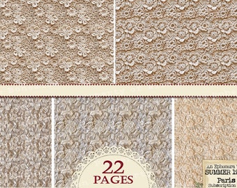 Lace & Crochet Printable Paper: Paris Ephemera, Junk Journal Kit (Digital Download)