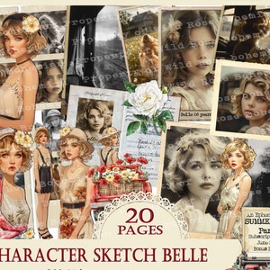 Character Sketch Belle, Fictional Character for Ephemera Tales 1924 Paris, Summer in France GIrl, Travel Journal Character, Paris