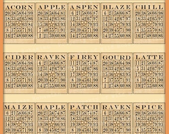 Autumn Bingo Cards:  Fall Ephemera (Digital Printable), fall ephemera, printable fall antique, scrapbooking vintage autumn ephemera, fall