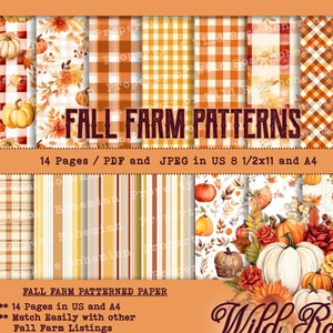 Gingham and Fall Farm Harvest  Digital Paper,  Fall Farm Harvest  Pages, Junk Journal, Farm Gingham  Digital, Fall Farm Printable,