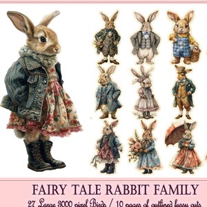Märchen-Häschenfamilie, Märchenbuch-Kaninchenfamilie, druckbare transparente PNGS, Sublimationsdateien, sofortiger Download, Fussy Schnitte druckbare Seite
