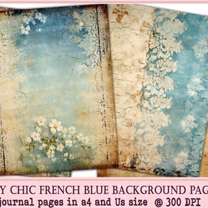 French Blue Shabby Chic Blue Digital Printable Grunge Paper, Shabby Chic French Blue  Journal pages, Junk Journal Kit, Journal Pages Digital
