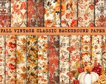 Damask Digital Paper, Classic Fall, VIntage Fall Patterned Digital Printable, Fall Vintage Floral Instant Download Paper