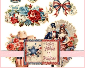 Fourth of July PNG, Fussy Cut Stickers, Patriotic Fussy Cuts, Independence Day graphics,  Fourth of July Printable, Fourth of July Clipart