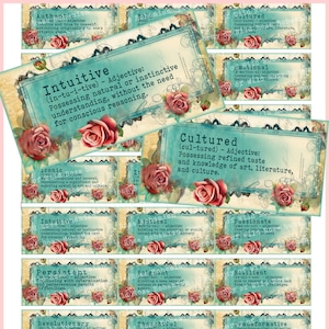 Dictionary Words and Definitions, Junk Journal Word Printable,  Empowered Words for Crafting, Printable Sentiments for Mixed Media