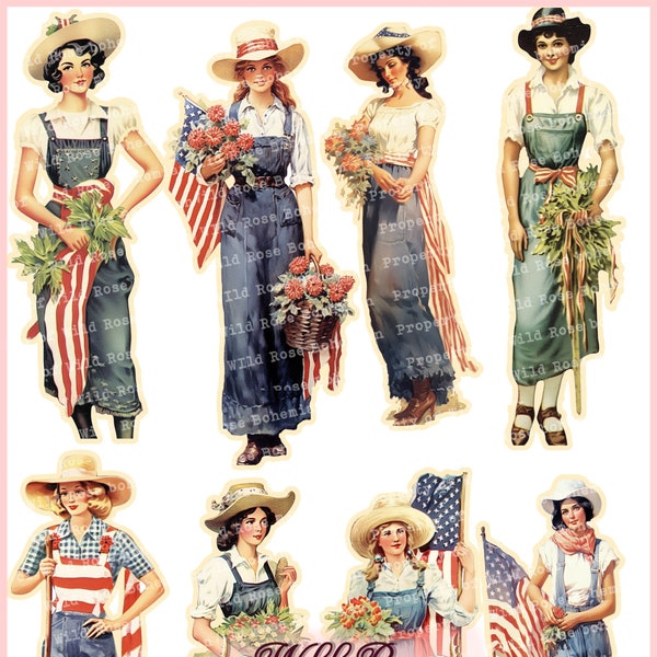 Independence Day Patriotic Clipart, Patriotic Farmers and Farm Girl Clipart, Fourth of July Farm Fussy Cuts, Patriotic Farmer Fussy Cuts,