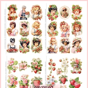 Strawberry PNG, Strawberry Junk Journal Strawberry Fussy Cuts, Strawberry Ephemera, Strawberry Junk Journal, Strawberry Clipart and Girls