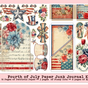 Fourth of July Junk Journal Kit, Independence Day Junk Journal Kit, Patriotic Journal Kit, Patriotic EPhemera,  Patriotic Clipart, Patirotic