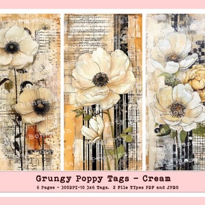 Farmhouse Hang Tags, Tag Kit, Black Gingham and Rose Grungy Poppy Tags Farmhouse Ephemera, Printable Farmhouse Ephemera