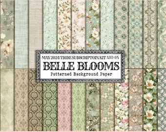 Shabby Chic Magnolia Paper: Green Ivory Calico, Junk Journal (Digital Download)