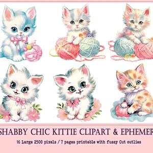 Shabby Chic Kitten Clipart: French Blue Ephemera (Digital Download)