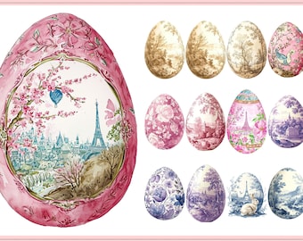 Toile De Joie Easter Eggs: Rococo PNG Graphics, Easter Egg Clipart, Victorain Printable Easter Cliparts, Transparent PNG FIles