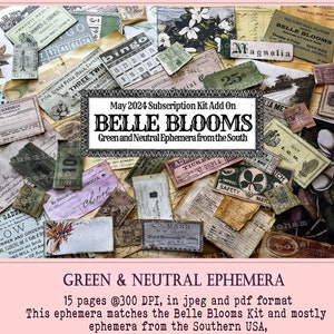 Green and Neutral Ephemera, Southern US Ephemera, Magnolia Ephemera. Shabby CHic Green and Neutral Ephemera Pack, Belle Blooms Kit