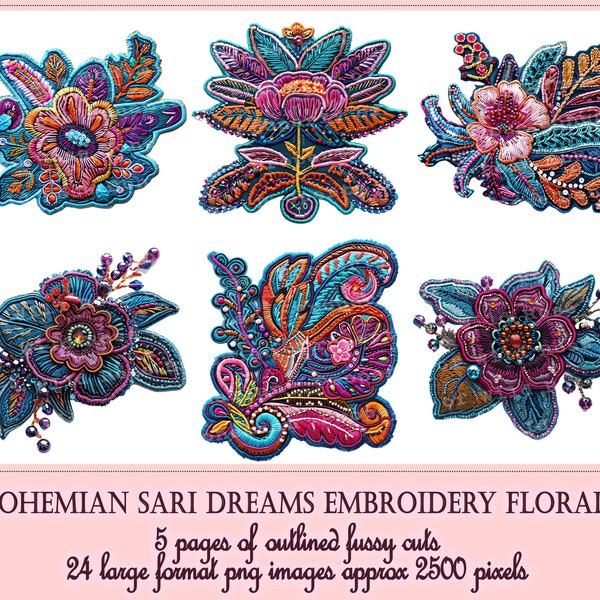 Embroidered bohemian Floral png | Lotus Flowers, Embroidery Clipart for Bohemian Collage Bohemian | BOhemian Clipart | Bohemian Sublimation