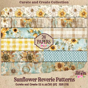 Sunflower Patterned Reverie Junk Journal Paper | Printable Journal Pages | Digital Paper Ephemera | Distressed Collage Bohemian