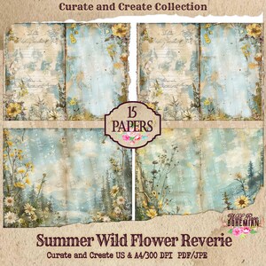 Summer Wildflower Junk Journal Paper | Junk Journal Kit | Printable Journal Pages | Digital Paper Ephemera | Distressed Collage Bohemian