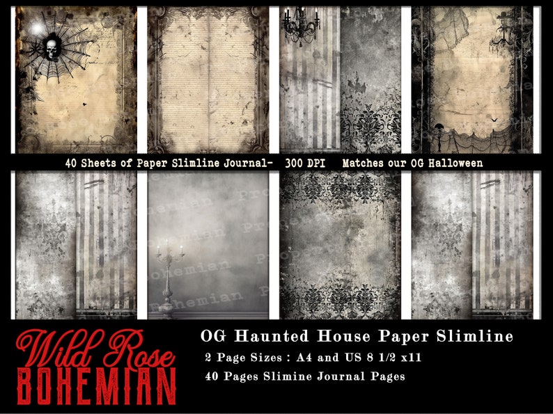 Hanuted Writing Paper Haunted House Printable Paper, Halloween Haunted House Junk Journal Kit ...