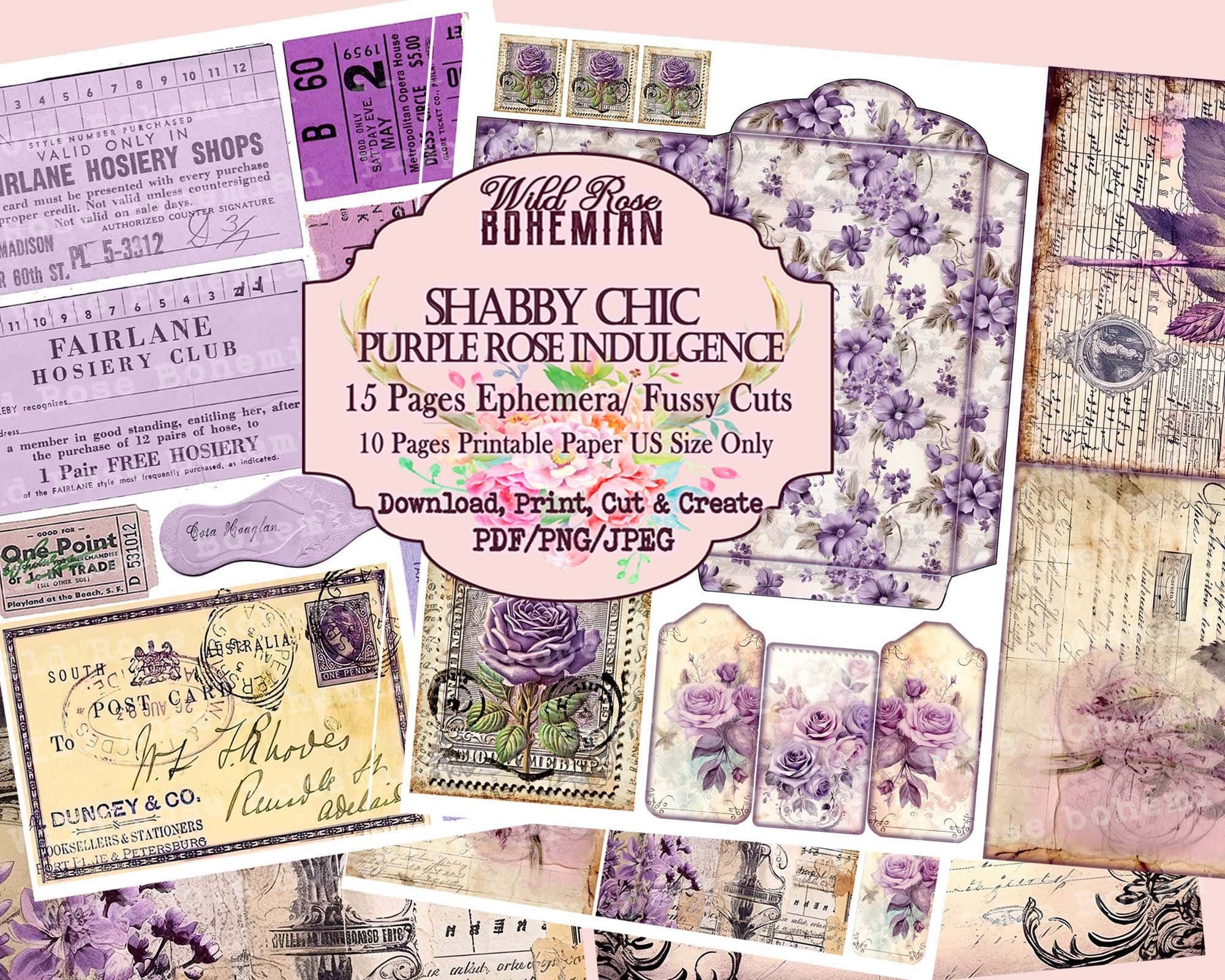 Shabby Chic Purple Rose Junk Journal Kit: Printable Ephemera (digital ...